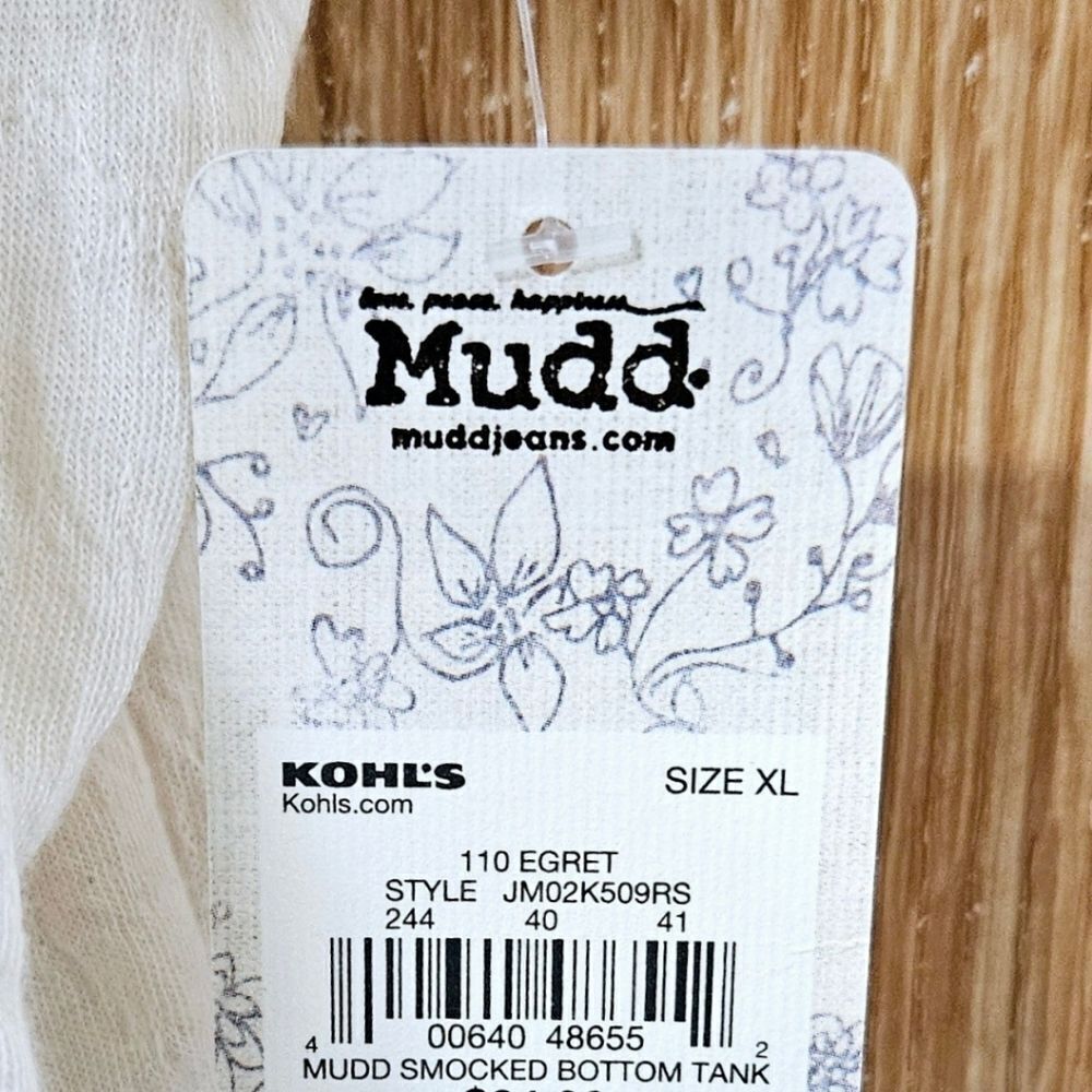 MUDD Women's Cream colored Soft Smocked bottom Tank Top - Picture 5 of 12